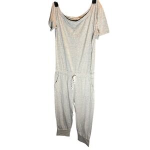 Styleri Boutique Women's Gray Off Shoulder Elastic Waist Drawstring Jumpsuit Med